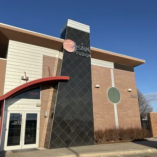 the entrance to a restaurant