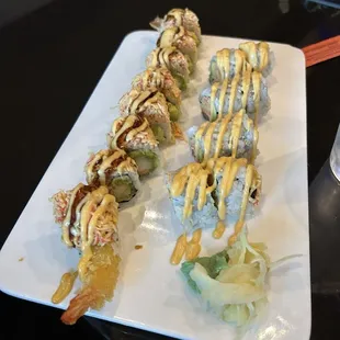 Green dragon roll and Cowboy Roll