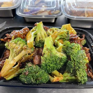 broccoli and meat in a container