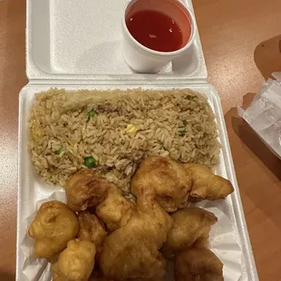 Sweet and sour chicken with fried rice