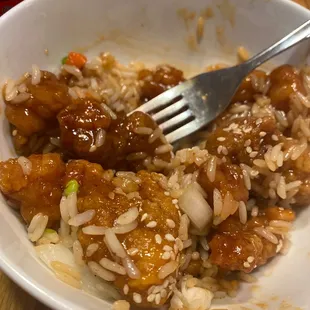 Sesame chicken and chicken fried rice