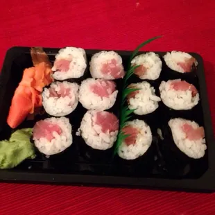 Tuna Roll on the left. Yellowtail Roll on the right.