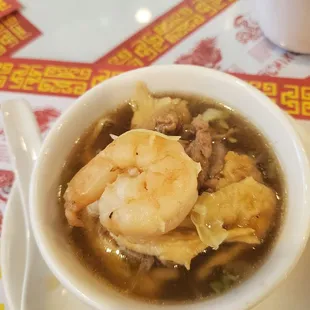 a bowl of soup and a cup of tea