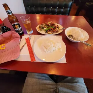a table with food and drinks