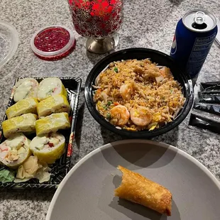 Crunchy Ringo roll (fav) shrimp fried rice