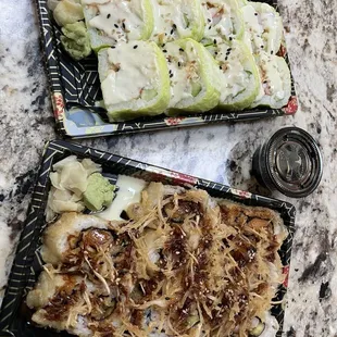 Right: Nutty Almond roll Left: Crunchy Ringo roll  Crunchy Ringo roll