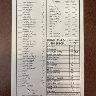 Sushi Menu  (10/30/2024)