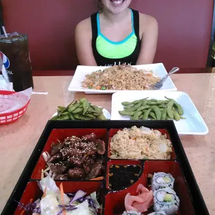 Bento Box, Combo Fried Rice, Edamame, and Skye, this is a great lunch date!