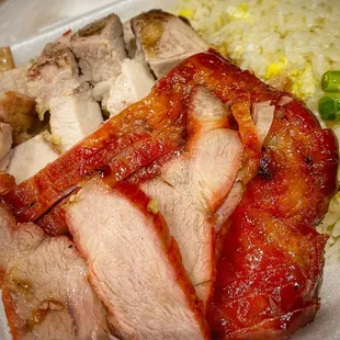 2-meat combo plate with barbecue meats (char siu &amp; roast pork)