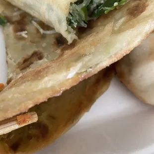 Thick green onion pancake. Good and chewy