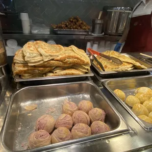 Chive pancake in back good. Egg pancake to the right