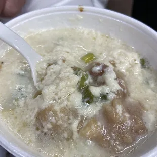 Salty tofu with pieces of crueler. They all have stiff consistency, this one is chunky