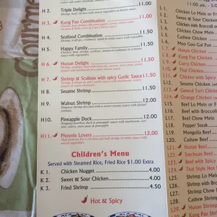 the menu for the restaurant