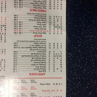 the menu for the restaurant