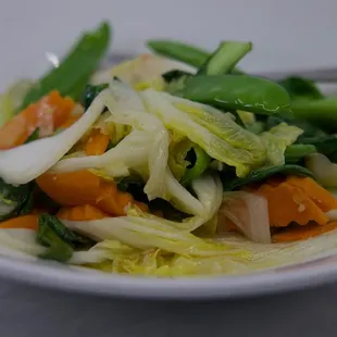 a plate of vegetables with a fork