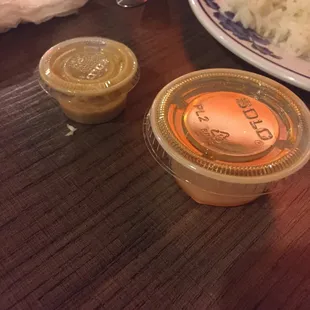 Mmmmm plastic dipping sauces for one to be shared by 4.