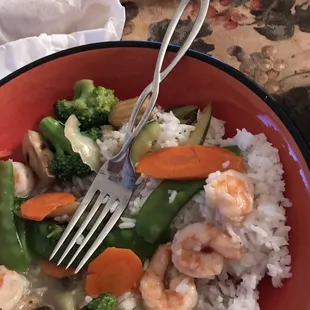 Another view of the tiny shrimp that menu says are Jumbo.