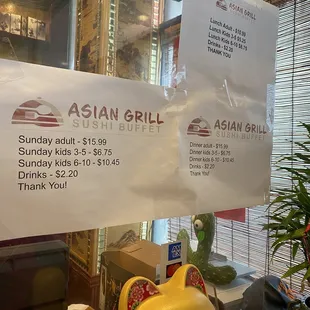 the menu for the restaurant