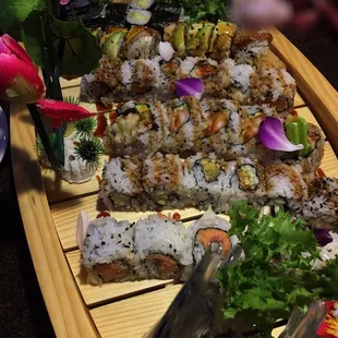 Avocado roll; dragon roll; sweet potato roll; crab tempura roll; eel cucumber roll; spicy tuna roll
