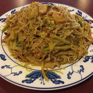 a plate of stir fried noodles