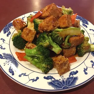 broccoli and tofu on a plate