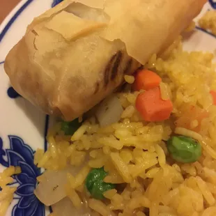 Spring roll, and fried rice
