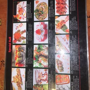 the menu for the restaurant