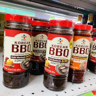 a row of korean bbq sauces