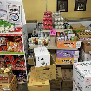 Some snacks, instant food, and drinks from a variety of Asian countries