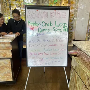 Friday special and drink options