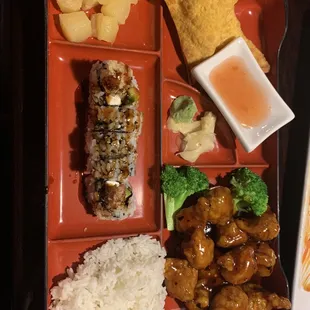 Bento box- Shrimp Tempura Roll and general Tsos chicken