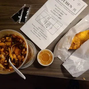 HUGE portion of Dan Dan Noodles (with chicken) and very tasty crazy rangoon