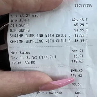 We paid for 5 orders