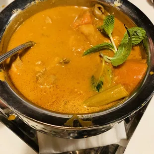 Pork coconut spicy curry with veggies
