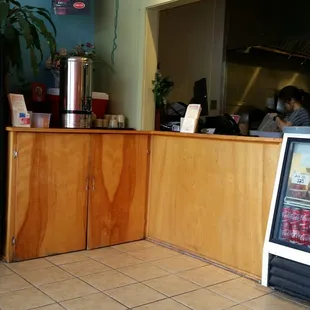Inside front counter.