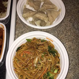 Chicken Dumplings and Lo Mein