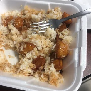 Orange Chicken and Steamed Rice.