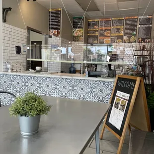 a table with a potted plant on it