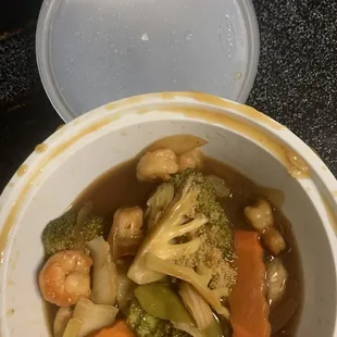 Shrimp chop suey Broccoli was not fresh or tooo over cooked   Very disappointing! For my first visit!