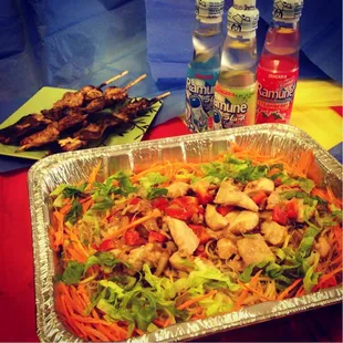 Filipino BBQ, pancit (Filipino noodles) and Ramune for drink!!