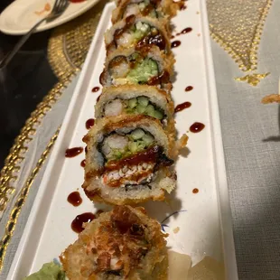 sushi roll with sauce