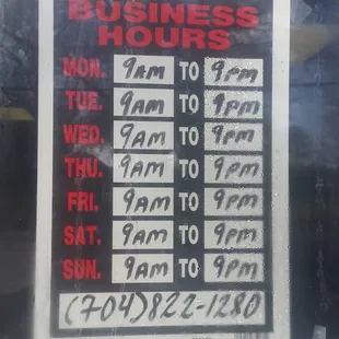 Great winter hours 9AM to 9PM