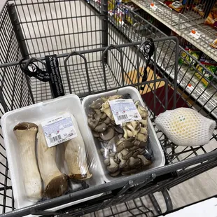 a shopping cart full of mushrooms