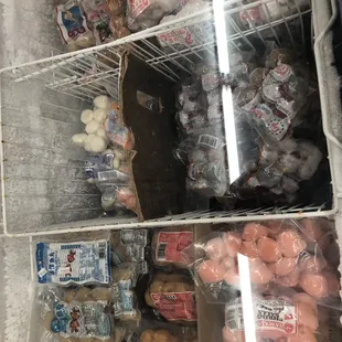 Frozen meatballs and seafood balls