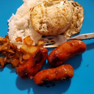 My sweet longanisa from the meat case. Grew up on these and crave them all the time!