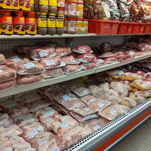 a meat section in a grocery store