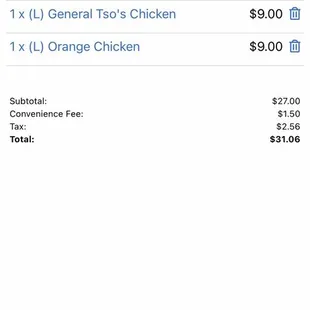 Online order and convenience fee - not terrible