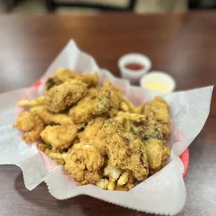 a basket of fried food
