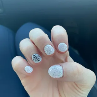 Dip manicure with hand painted snowflake!