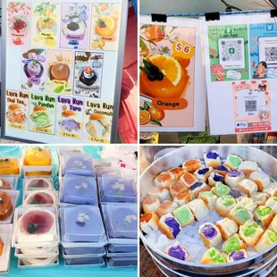 Lava buns were custard filled rolls. Of the pandan and taro flavors, we liked the pandan. The rolls were small for the price.